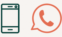 Contactar por WhatsApp o teléfono Icono de teléfono móvil y burbuja de WhatsApp, acceso directo al contacto por llamada o mensaje.